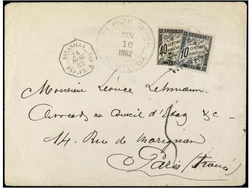 ✉ COLOMBIA. 1882. BARRANQUILLA a FRANCIA. Circulada sin sell