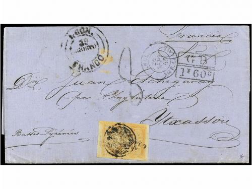 ✉ MEXICO. Sc. 23. 1865. LEÓN a FRANCIA. 2 reales amarillo 10