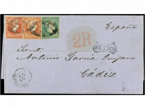 ✉ PUERTO RICO. 1865. SAN JUAN a CÁDIZ. 1 real verde sin fili