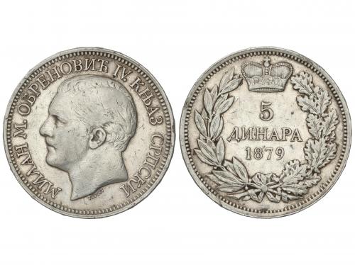 SERBIA. 5 Dinara. 1879. MILÁN I. 24,95 grs. AR. (Rayitas y g