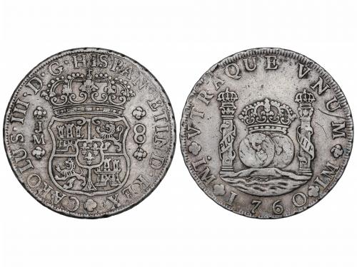 CARLOS III. 8 Reales. 1760. LIMA. J.M. 26,85 grs. Columnario