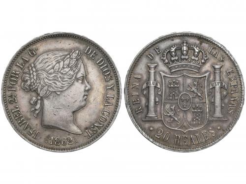 ISABEL II. 20 Reales. 1862. BARCELONA. 25,93 grs. (Pequeños 