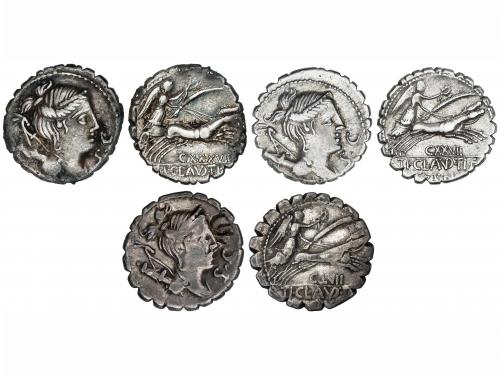 REPÚBLICA ROMANA. Lote 3 monedas Denario. 75 a.C. CLAUDIA. T