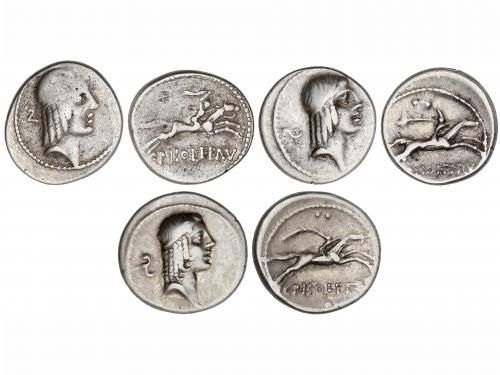 REPÚBLICA ROMANA. Lote 3 monedas denario. 64 a.C. CALPURNIA.