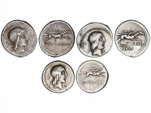 REPÚBLICA ROMANA. Lote 3 monedas denario. 90-89 a.C. CALPURN
