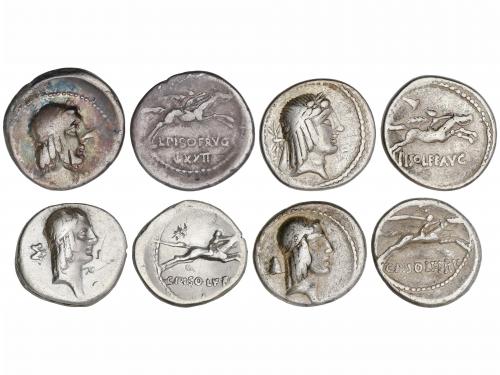 REPÚBLICA ROMANA. Lote 4 monedas Denario. 90 a 64 a.C. CALPU
