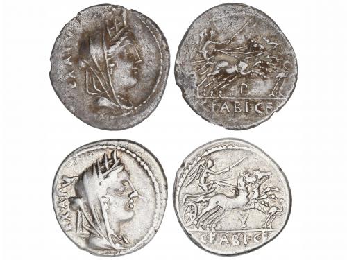 REPÚBLICA ROMANA. Lote 2 monedas Denario. 104 a.C. FABIA. C.