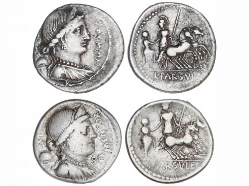 REPÚBLICA ROMANA. Lote 2 monedas Denario. 75 a.C. FARSULEIA.