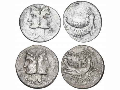 REPÚBLICA ROMANA. Lote 2 monedas Denario. 114-113 a.C. FONTE