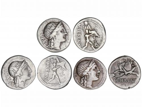 REPÚBLICA ROMANA. Lote 3 monedas Denario. 108-107 a.C. HEREN