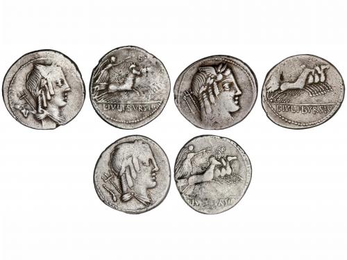 REPÚBLICA ROMANA. Lote 3 monedas Denario. 85 a.C. JULIA. L. 