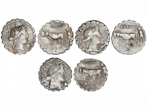 REPÚBLICA ROMANA. Lote 3 monedas Denario. 81 a.C. MARIA. C. 