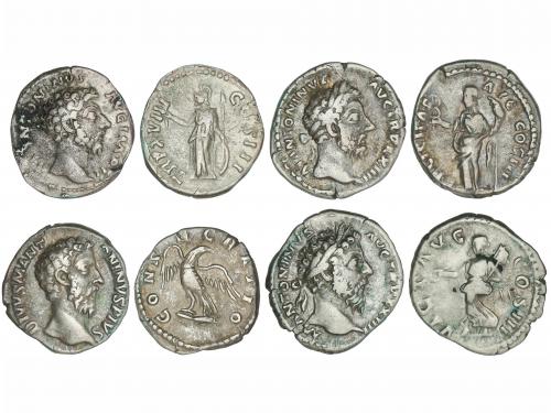 IMPERIO ROMANO. Lote 4 monedas Denario. Acuñadas el 161-180 