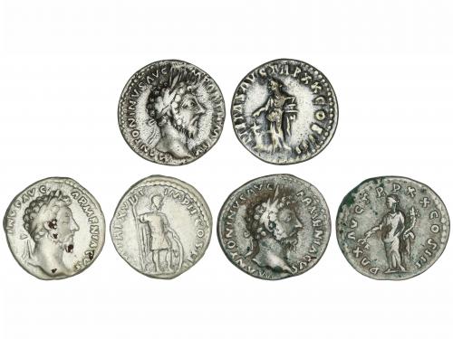 IMPERIO ROMANO. Lote 3 monedas Denario. Acuñadas el 161-180 