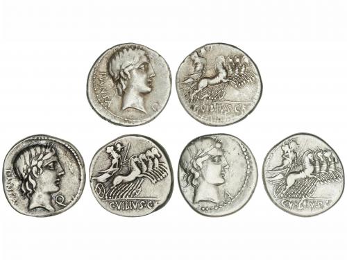 REPÚBLICA ROMANA. Lote 3 monedas Denario. 90 a.C. VIBIA. C. 