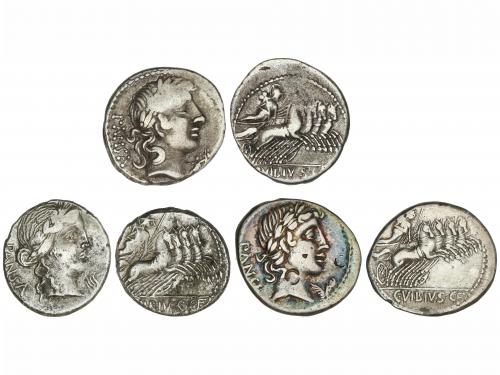 REPÚBLICA ROMANA. Lote 3 monedas Denario. 90 a.C. VIBIA. C. 