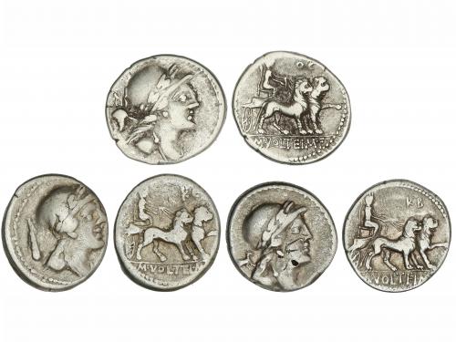 REPÚBLICA ROMANA. Lote 3 monedas Denario. 78 a.C. VOLTEIA. M