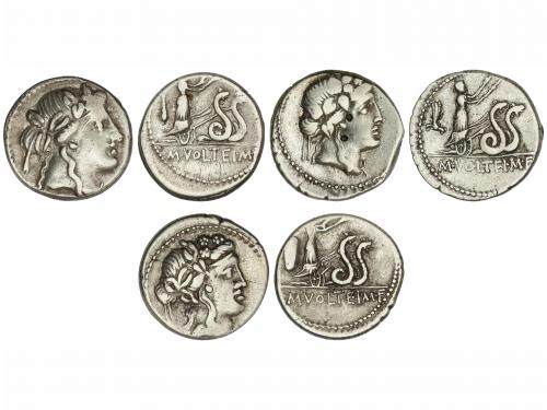 REPÚBLICA ROMANA. Lote 3 monedas Denario. 78 a.C. VOLTEIA. M