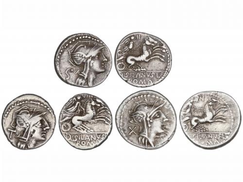REPÚBLICA ROMANA. Lote 3 monedas Denario. 91 a.C. JUNIA. D. 