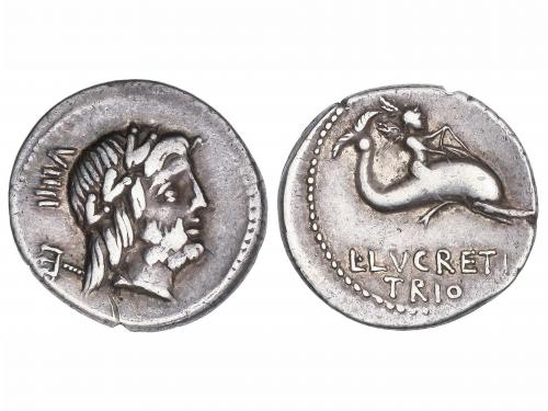 REPÚBLICA ROMANA. Denario. 76 a.C. LUCREIA. L. Lucretius Tri