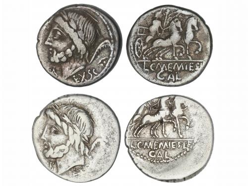 REPÚBLICA ROMANA. Lote 2 monedas Denario. 87 a.C. MEMMIA. L.