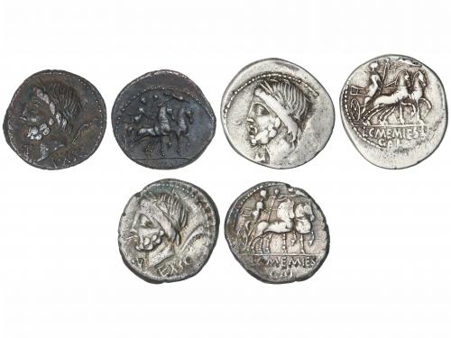 REPÚBLICA ROMANA. Lote 3 monedas Denario. 87 a.C. MEMMIA. L.