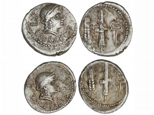 REPÚBLICA ROMANA. Lote 2 monedas Denario. 83 a.C. NORBANA. C