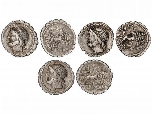 REPÚBLICA ROMANA. Lote 3 monedas Denario. 106 a.C. CORNELIA.
