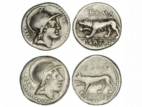 REPÚBLICA ROMANA. Lote 2 monedas Denario. 77 a.C. SATRIENA. 