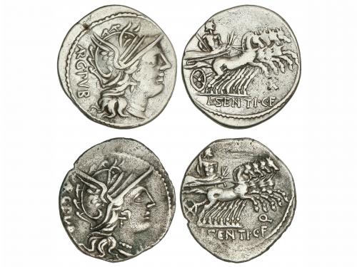 REPÚBLICA ROMANA. Lote 2 monedas Denario. 101 a.C. SENTIA. L