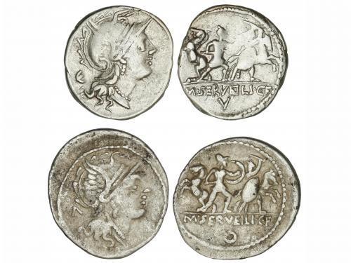 REPÚBLICA ROMANA. Lote 2 monedas Denario. 100 a.C. SERVILIA.