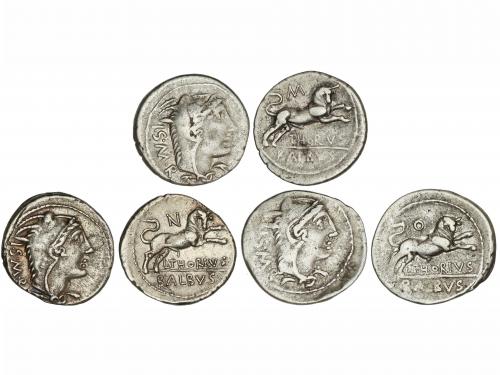 REPÚBLICA ROMANA. Lote 3 monedas Denario. 105 a.C. THORIA. L
