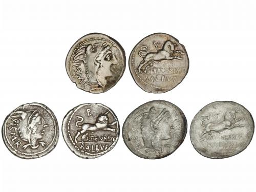 REPÚBLICA ROMANA. Lote 3 monedas Denario. 105 a.C. THORIA. L