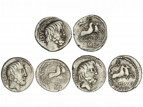 REPÚBLICA ROMANA. Lote 3 monedas Denario. 89 a.C. TITURIA. L