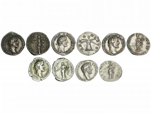 IMPERIO ROMANO. Lote 5 monedas Denario. Acuñadas el 138-161 
