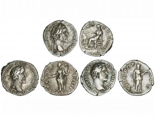 IMPERIO ROMANO. Lote 3 monedas Denario. Acuñadas el 138-158 