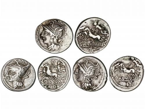 REPÚBLICA ROMANA. Lote 3 monedas Denario. 104 a.C. COELIA o 