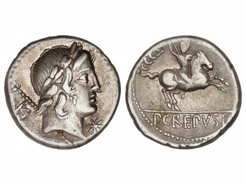 REPÚBLICA ROMANA. Denario. 82 a.C. CREPUSIA. Publius Crepusi