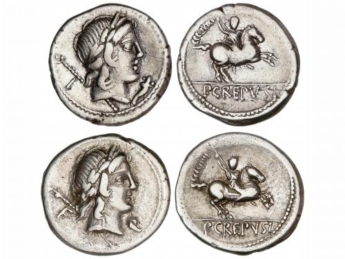 REPÚBLICA ROMANA. Lote 2 monedas Denario. 82 a.C. CREPUSIA. 