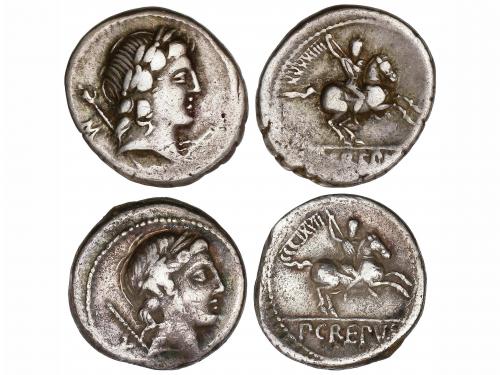 REPÚBLICA ROMANA. Lote 2 monedas Denario. 82 a.C. CREPUSIA. 