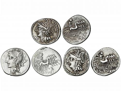 REPÚBLICA ROMANA. Lote 3 monedas Denario. 104 a.C. APPULEIA.