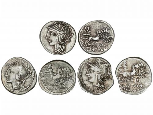 REPÚBLICA ROMANA. Lote 3 monedas Denario. 104 a.C. APPULEIA.