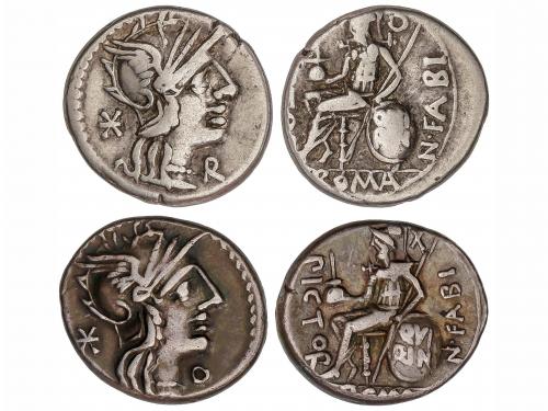 REPÚBLICA ROMANA. Lote 2 monedas Denario. 126 a.C. FABIA. Nu