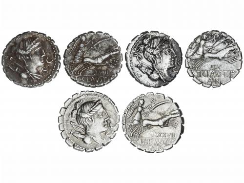 REPÚBLICA ROMANA. Lote 3 monedas Denario. 75 a.C. CLAUDIA. T