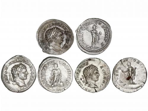 IMPERIO ROMANO. Lote 3 monedas Denario. Acuñadas el 210-217 