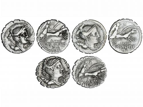 REPÚBLICA ROMANA. Lote 3 monedas Denario. 79 a.C. CLAUDIA. T