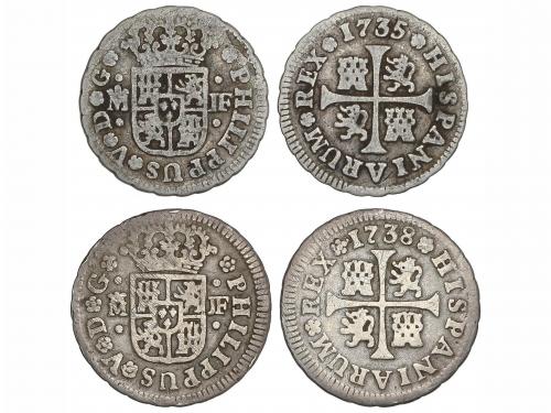 FELIPE V. Lote 2 monedas 1/2 Real. 1735 y 1738. MADRID. J.F.