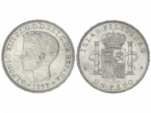 ALFONSO XIII. 1 Peso. 1897. MANILA. S.G.-V. (Limpiada y golp