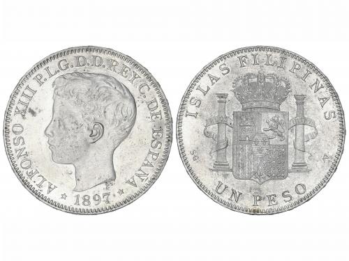 ALFONSO XIII. 1 Peso. 1897. MANILA. S.G.-V. Restos de brillo
