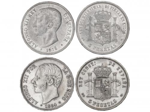 ALFONSO XII. Lote 2 monedas 5 Pesetas. 1876 (*_- 76) D.E.-M 